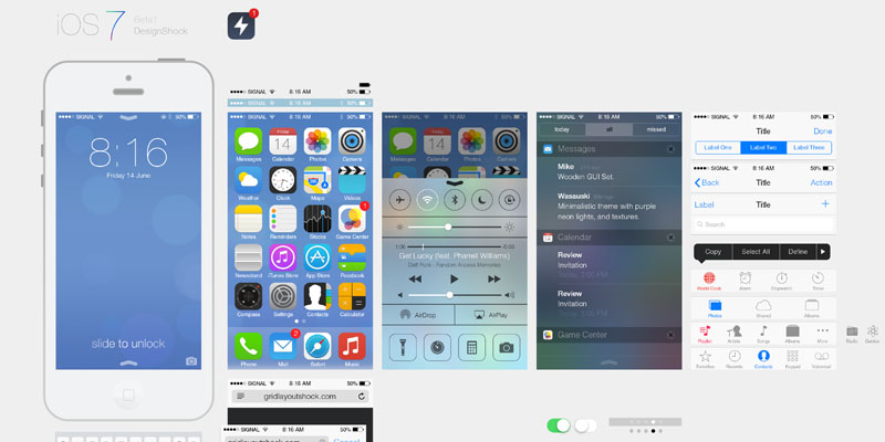 iOS 7 iPhone UI redesign Download PSD