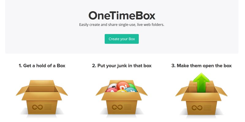 OneTimeBox: To create self-disposable public storage box to upload, share and delete files