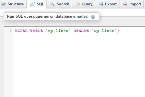 Figure 1.2: Phpmyadmin run sql command