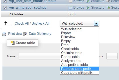 Replacing table prefix